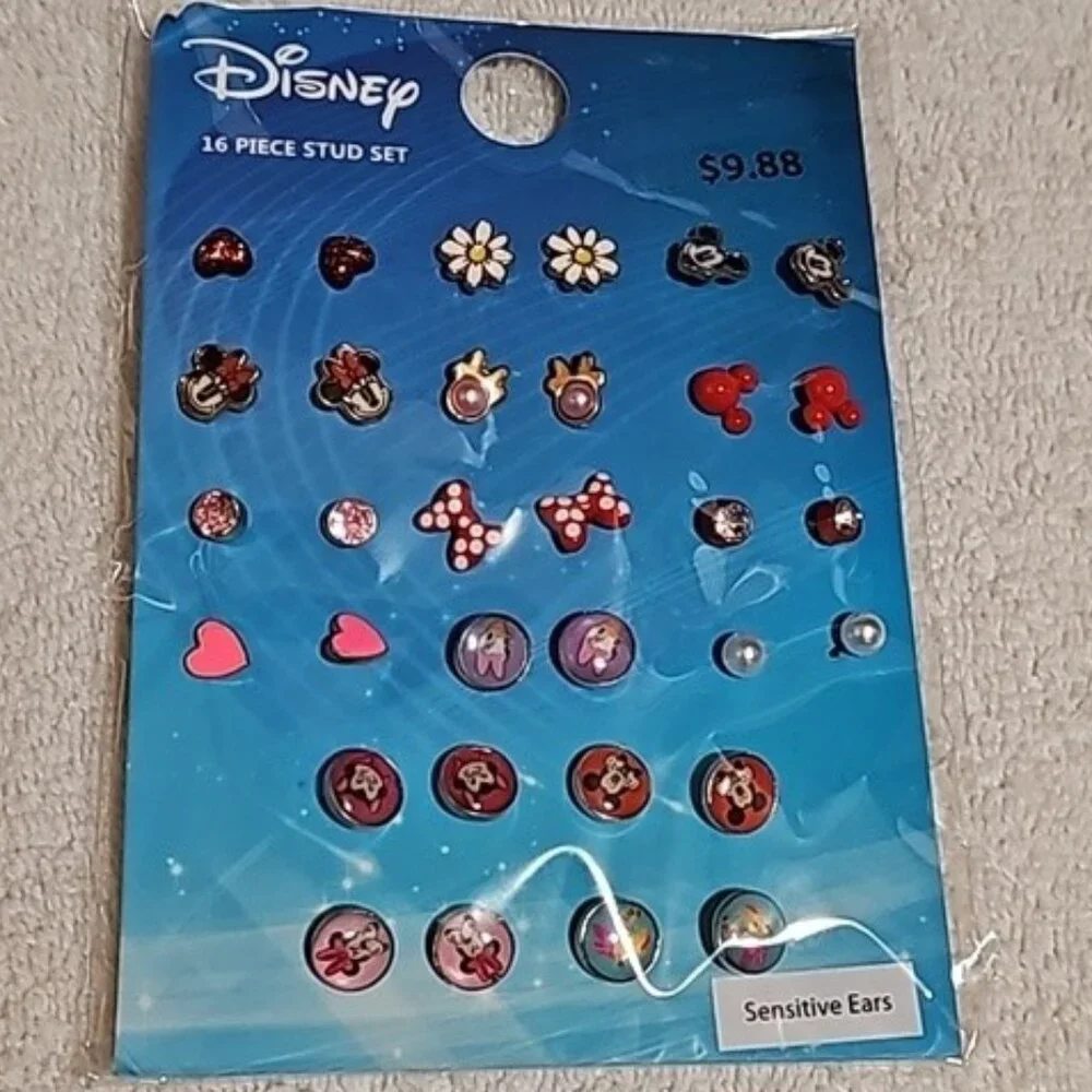 Disney Mickey, Minnie Mouse & Friends Stud Earrings One Pack of 16 Pairs New